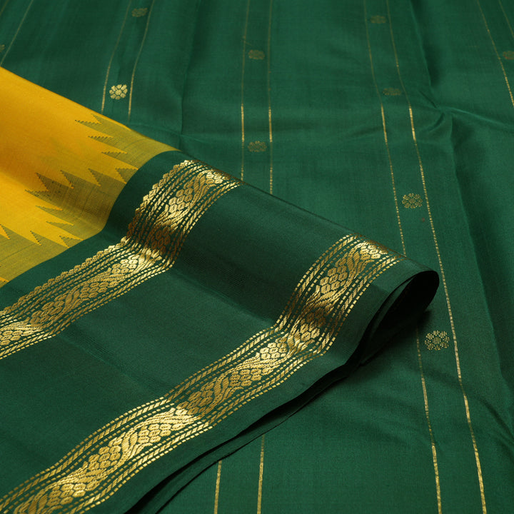 Hayagrivas Handloom Mustard Yellow Kanjivaram Silk Saree with Ganga Jamuna Border KSBE135C17-2