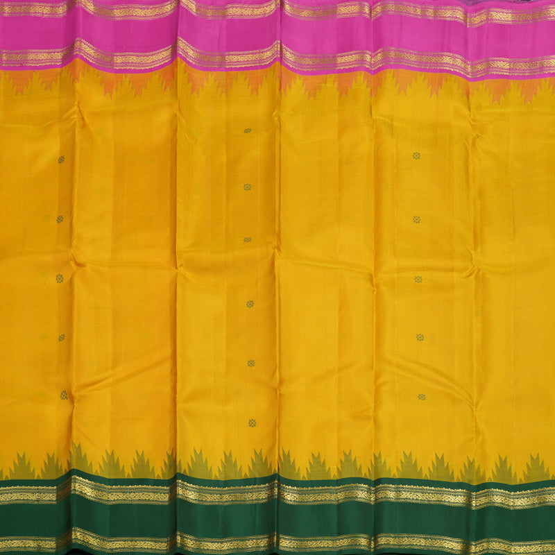 Hayagrivas Handloom Mustard Yellow Kanjivaram Silk Saree with Ganga Jamuna Border KSBE135C17-2