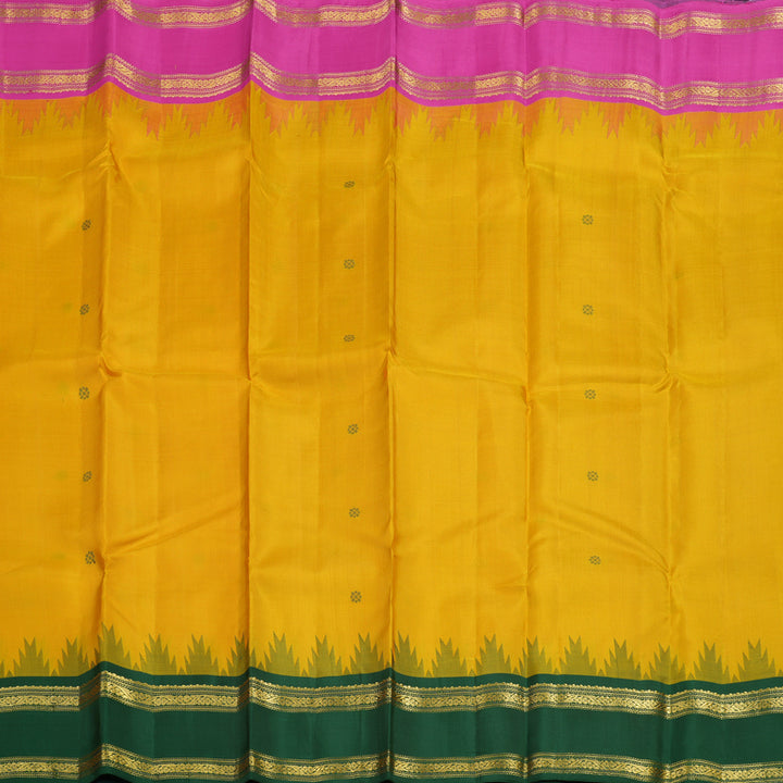 Hayagrivas Handloom Mustard Yellow Kanjivaram Silk Saree with Ganga Jamuna Border KSBE135C17-2