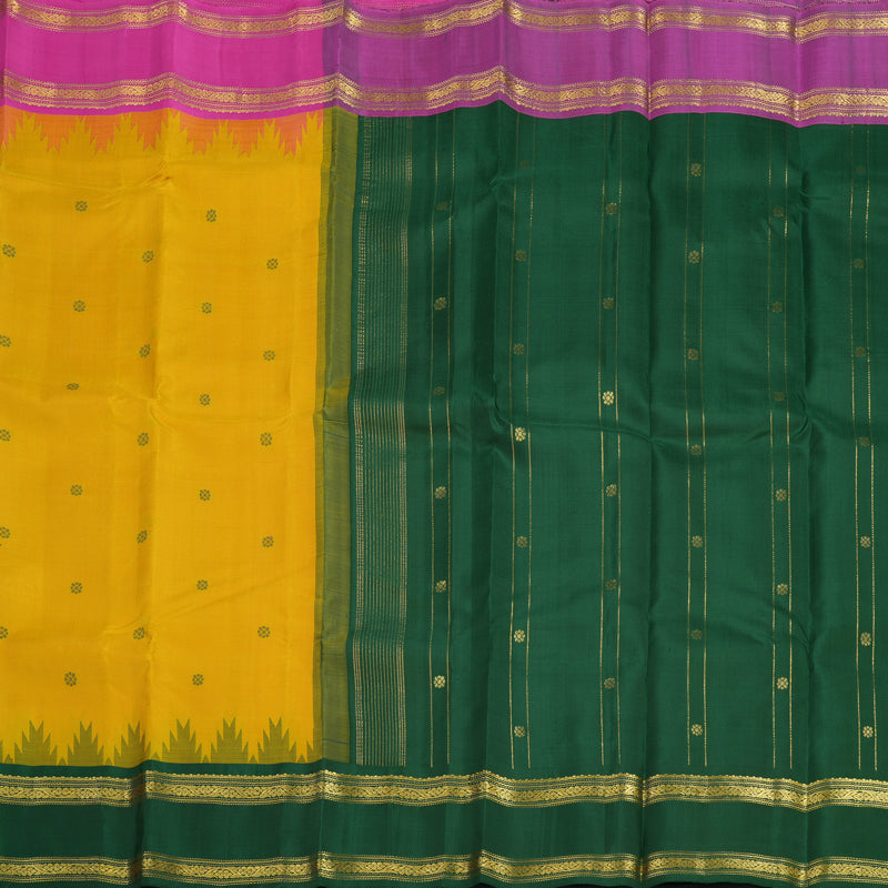 Hayagrivas Handloom Mustard Yellow Kanjivaram Silk Saree with Ganga Jamuna Border KSBE135C17-2