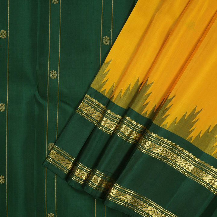 Hayagrivas Handloom Mustard Yellow Kanjivaram Silk Saree with Ganga Jamuna Border KSBE135C17-2