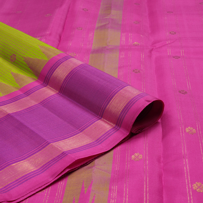 Hayagrivas Handloom Parrot Green Kanjivaram Silk Saree with Rani Pink Border KSBE135C17-3