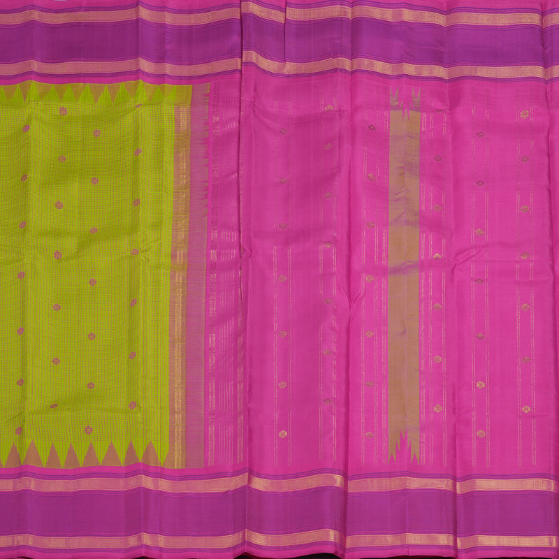 Hayagrivas Handloom Parrot Green Kanjivaram Silk Saree with Rani Pink Border KSBE135C17-3
