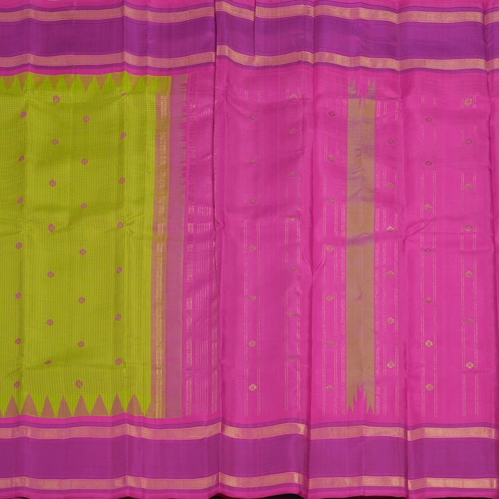 Hayagrivas Handloom Parrot Green Kanjivaram Silk Saree with Rani Pink Border KSBE135C17-3