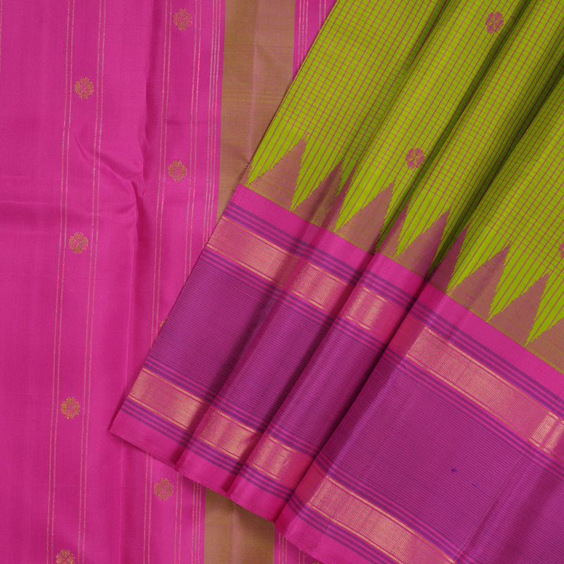 Hayagrivas Handloom Parrot Green Kanjivaram Silk Saree with Rani Pink Border KSBE135C17-3