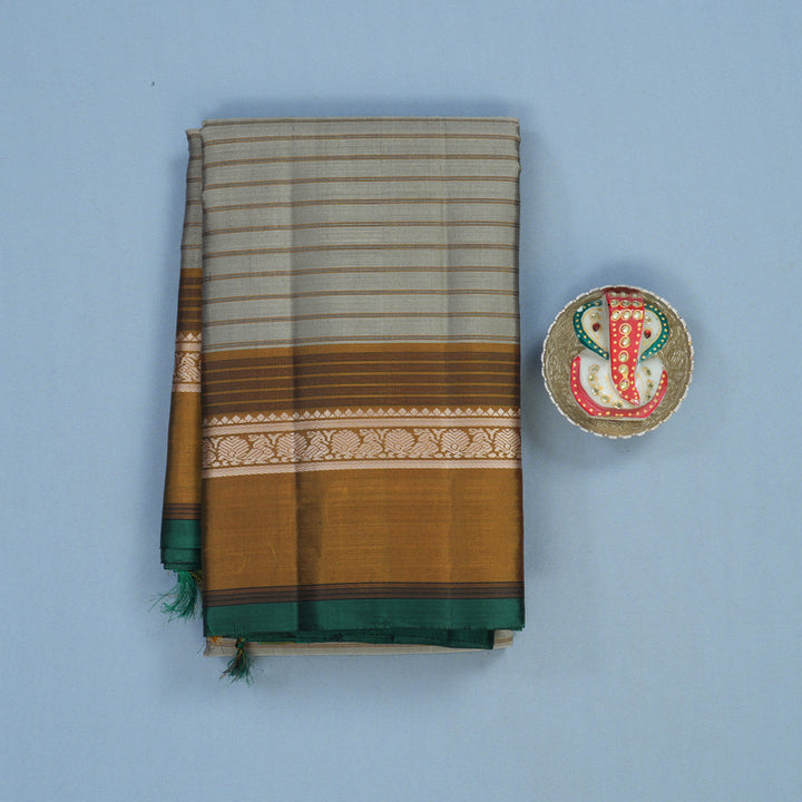 Hayagrivas Handloom Elephant Grey Kanjivaram Silk Saree with Honey Mustard Border KSBE135C2-6