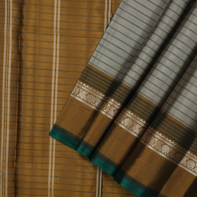 Hayagrivas Handloom Elephant Grey Kanjivaram Silk Saree with Honey Mustard Border KSBE135C2-6