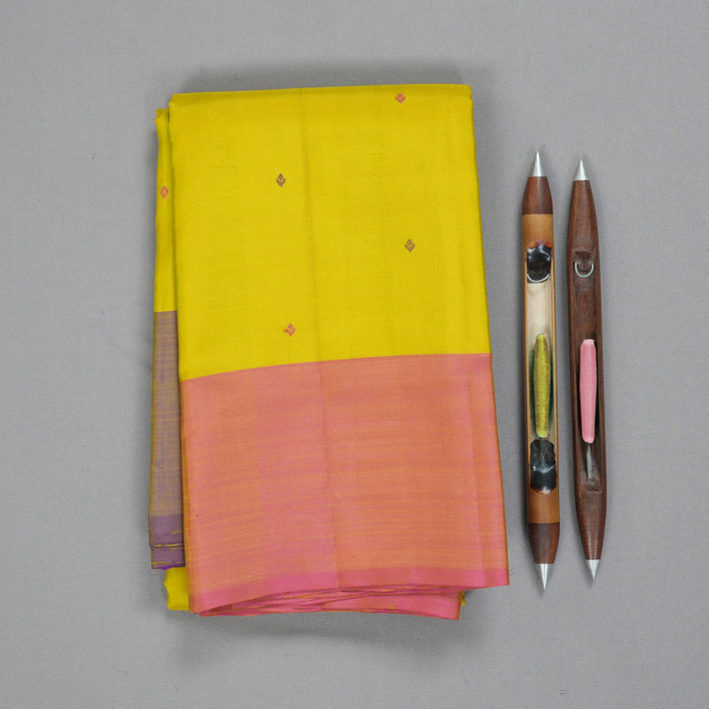Hayagrivas Handloom Sampanga Yellow Kanjivaram Silk Saree with Ganga Jamuna Border KSBE135C3-2