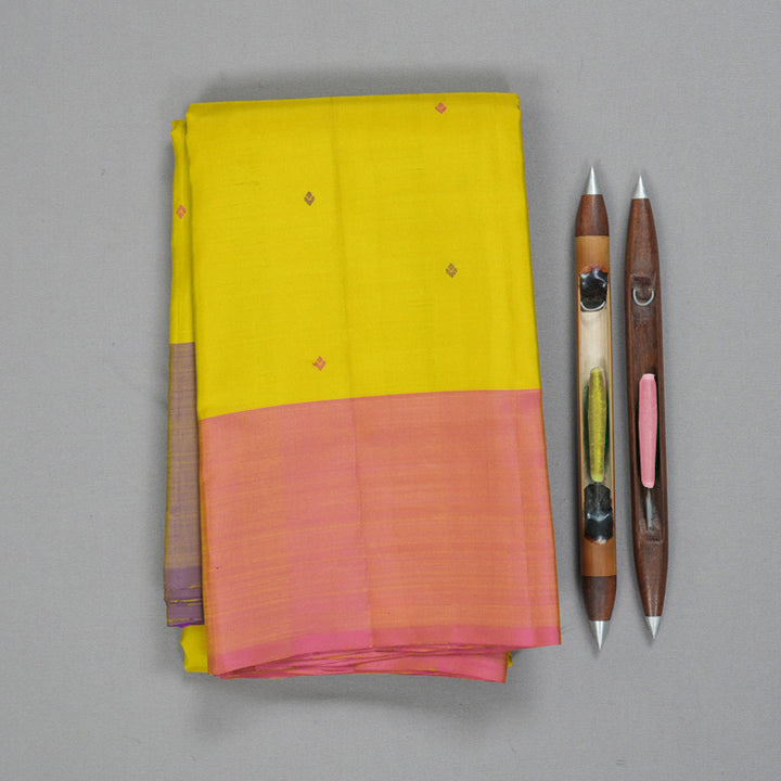 Hayagrivas Handloom Sampanga Yellow Kanjivaram Silk Saree with Ganga Jamuna Border KSBE135C3-2