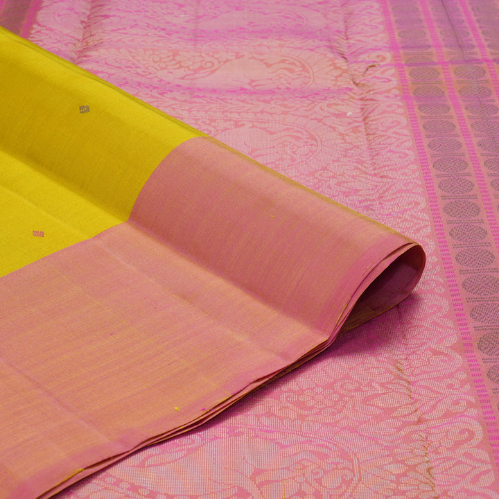 Hayagrivas Handloom Sampanga Yellow Kanjivaram Silk Saree with Ganga Jamuna Border KSBE135C3-2