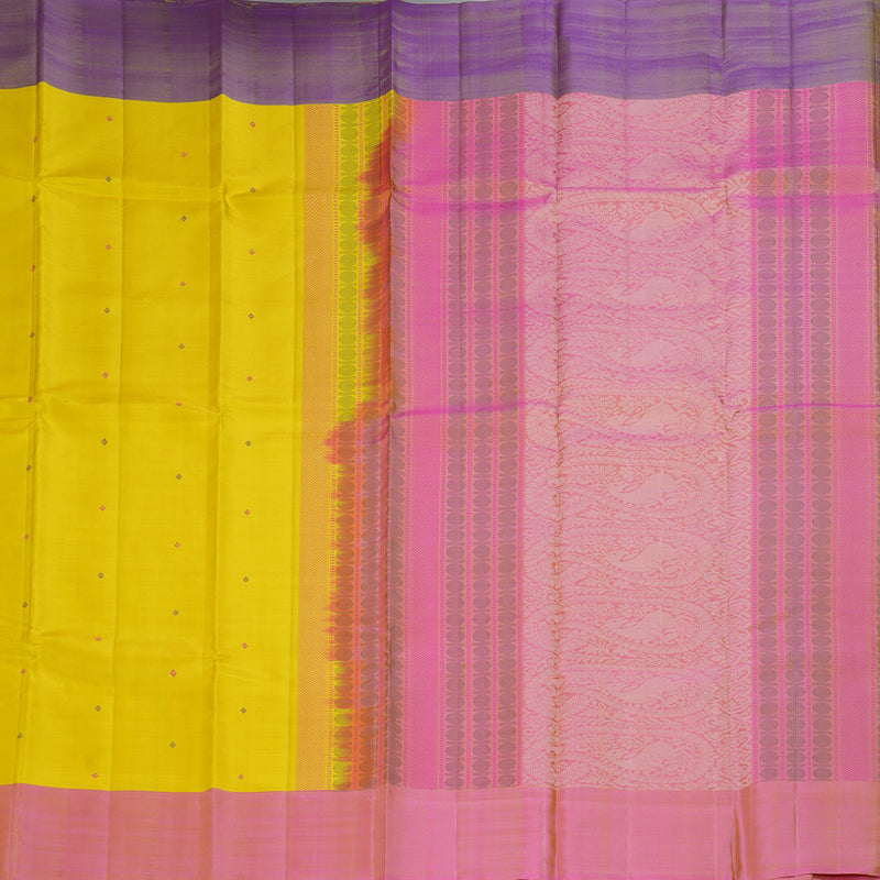 Hayagrivas Handloom Sampanga Yellow Kanjivaram Silk Saree with Ganga Jamuna Border KSBE135C3-2