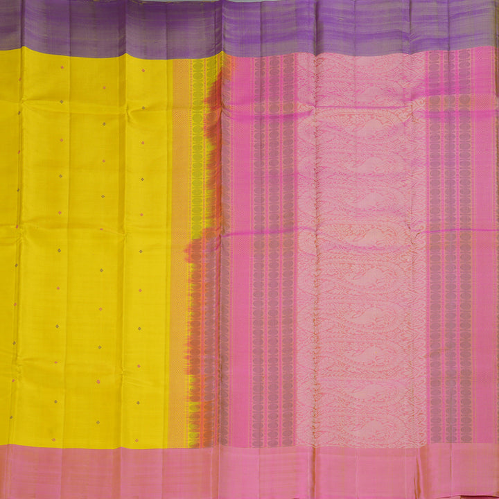 Hayagrivas Handloom Sampanga Yellow Kanjivaram Silk Saree with Ganga Jamuna Border KSBE135C3-2