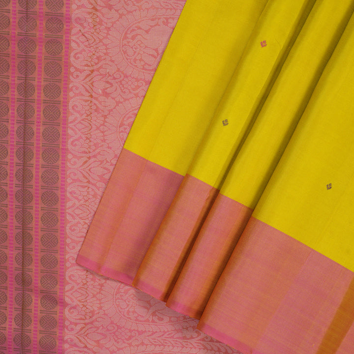 Hayagrivas Handloom Sampanga Yellow Kanjivaram Silk Saree with Ganga Jamuna Border KSBE135C3-2