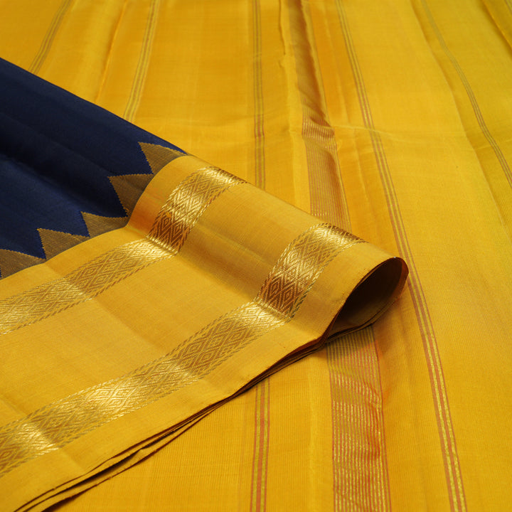 Hayagrivas Handloom Navy Blue Kanjivaram Silk Saree with Ganga Jamuna Border KSBE135C6-1