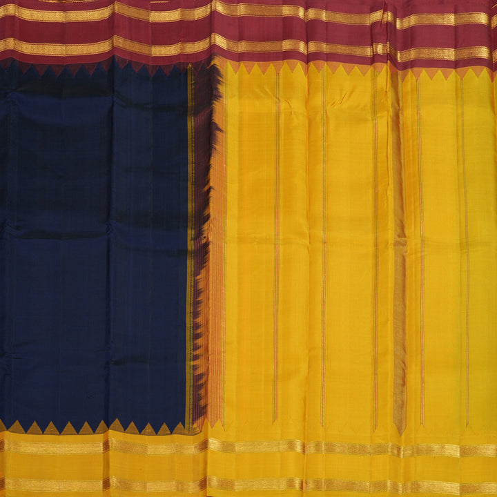 Hayagrivas Handloom Navy Blue Kanjivaram Silk Saree with Ganga Jamuna Border KSBE135C6-1