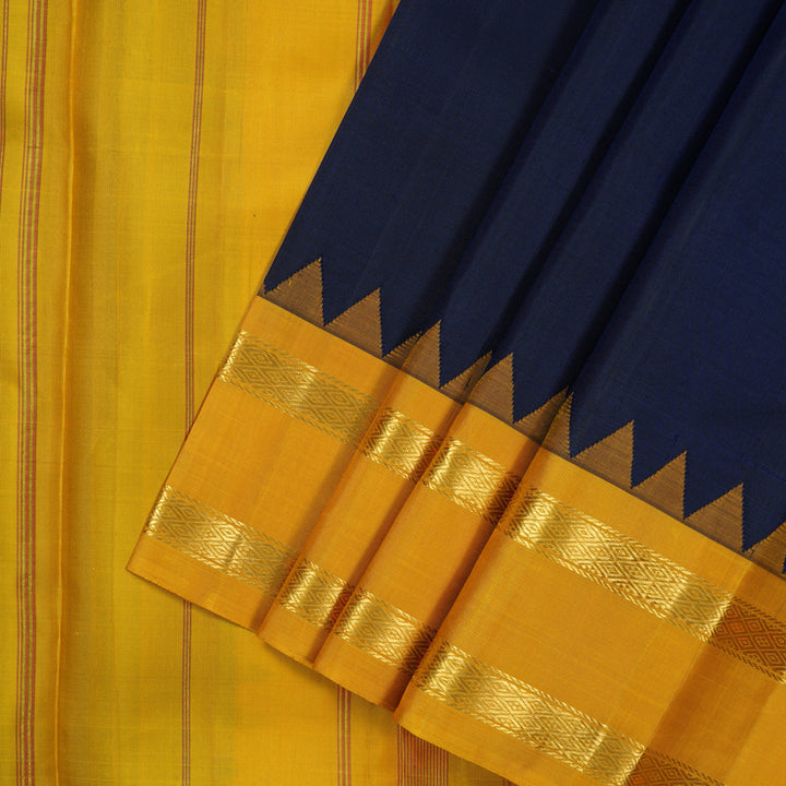 Hayagrivas Handloom Navy Blue Kanjivaram Silk Saree with Ganga Jamuna Border KSBE135C6-1