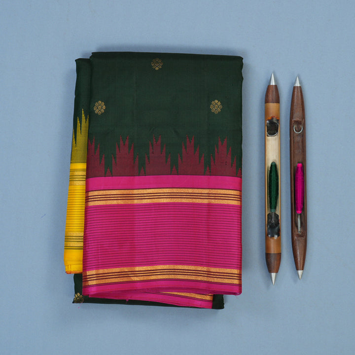 Hayagrivas Handloom Bottle Green Kanjivaram Silk Saree with Ganga Jamuna Border KSBE135C6-3