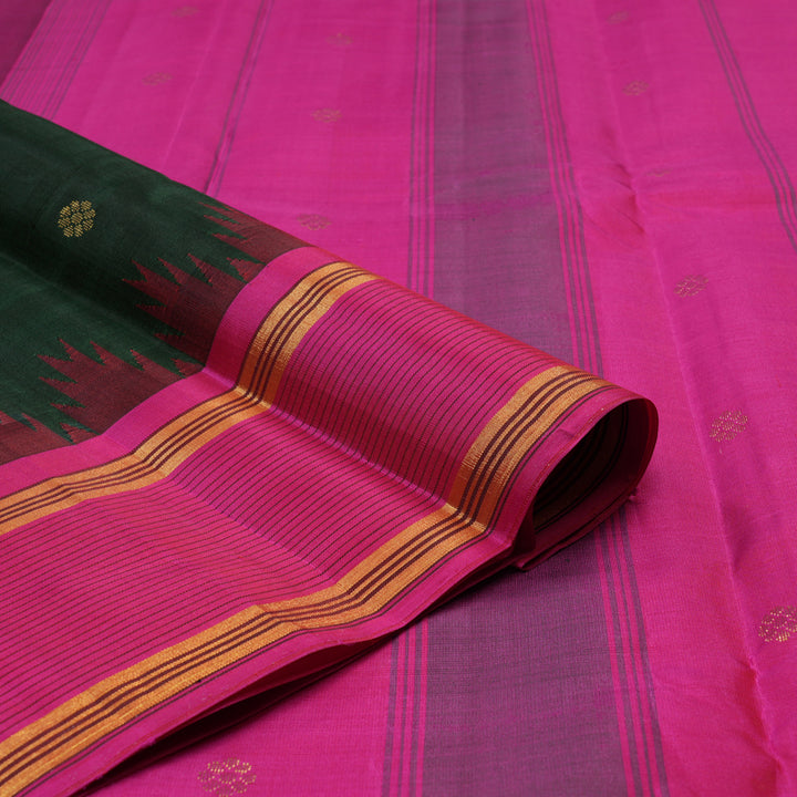 Hayagrivas Handloom Bottle Green Kanjivaram Silk Saree with Ganga Jamuna Border KSBE135C6-3
