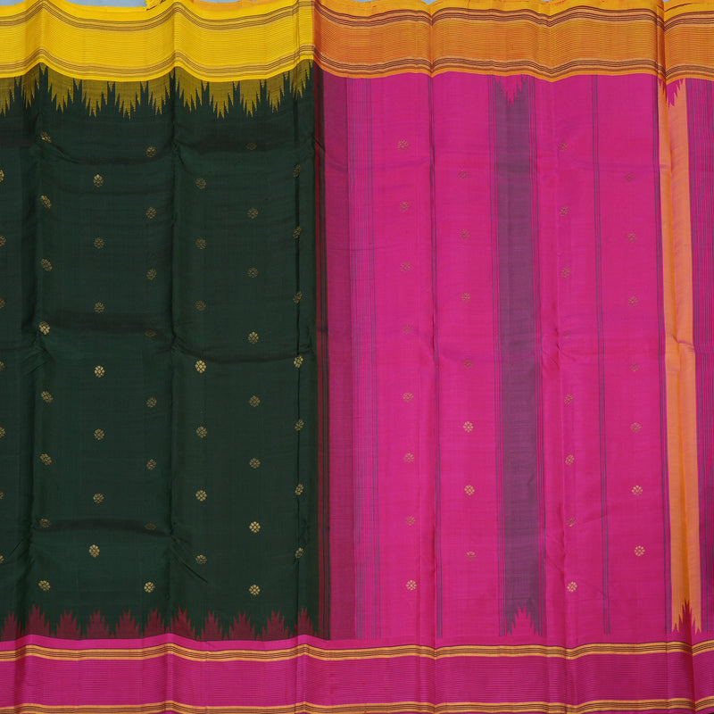 Hayagrivas Handloom Bottle Green Kanjivaram Silk Saree with Ganga Jamuna Border KSBE135C6-3