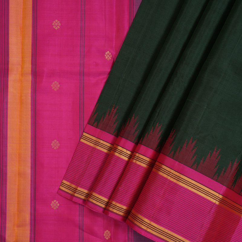 Hayagrivas Handloom Bottle Green Kanjivaram Silk Saree with Ganga Jamuna Border KSBE135C6-3