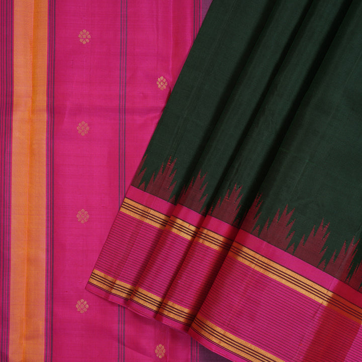 Hayagrivas Handloom Bottle Green Kanjivaram Silk Saree with Ganga Jamuna Border KSBE135C6-3