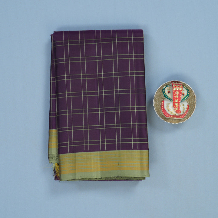 Hayagrivas Handloom Deep Violet Kanjivaram Silk Saree with Sage Green Border KSBE135C8-1