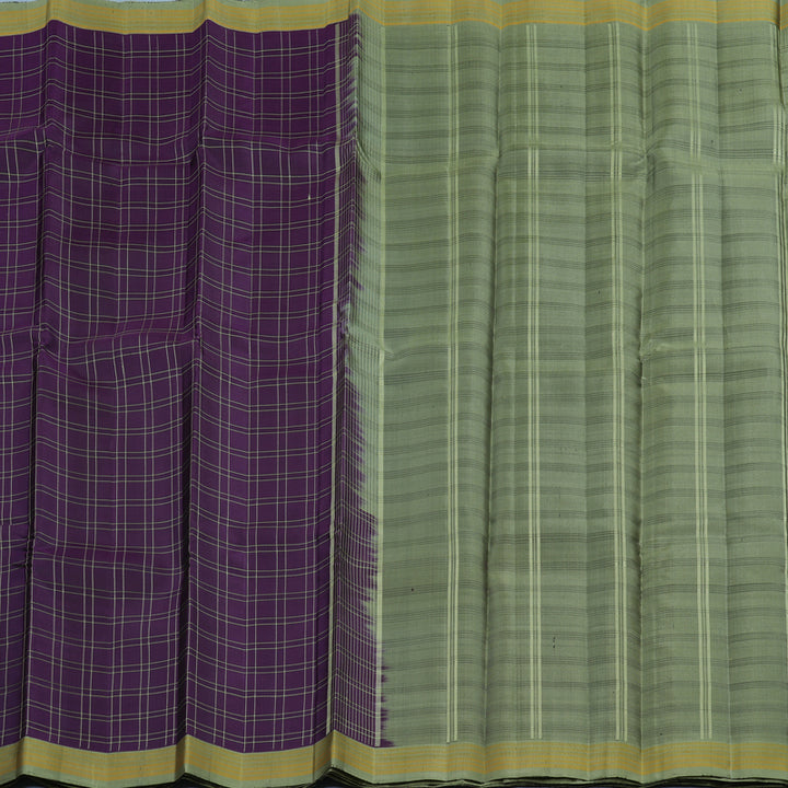 Hayagrivas Handloom Deep Violet Kanjivaram Silk Saree with Sage Green Border KSBE135C8-1
