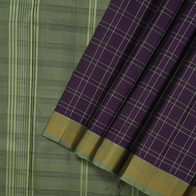 Hayagrivas Handloom Deep Violet Kanjivaram Silk Saree with Sage Green Border KSBE135C8-1