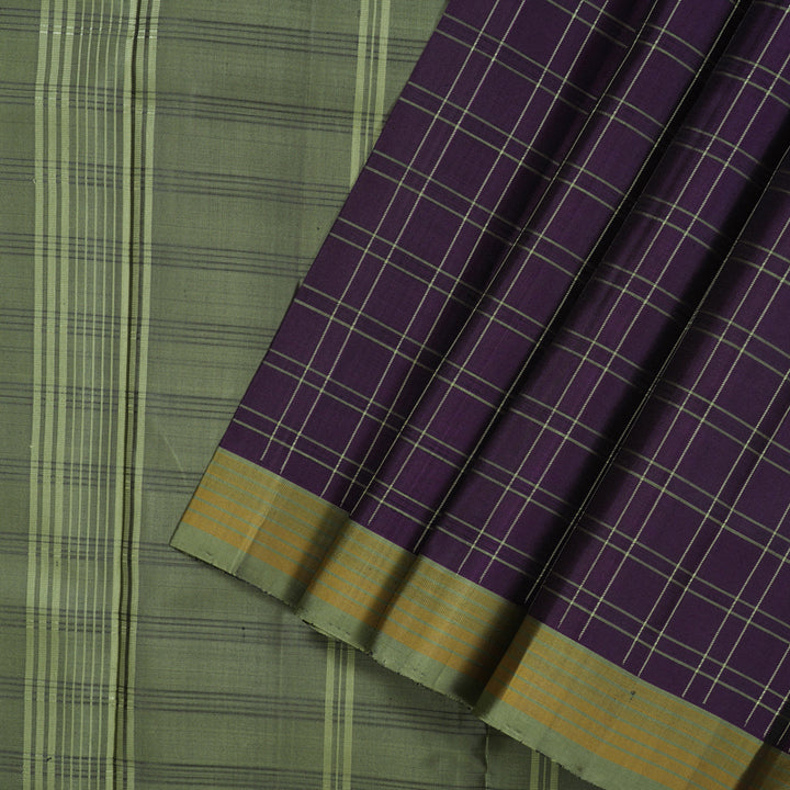 Hayagrivas Handloom Deep Violet Kanjivaram Silk Saree with Sage Green Border KSBE135C8-1