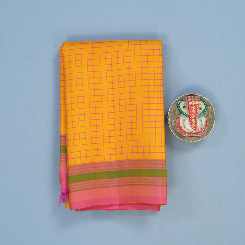 Hayagrivas Handloom Turmeric Yellow Kanjivaram Silk Saree with Pink Border KSBE135C8-2