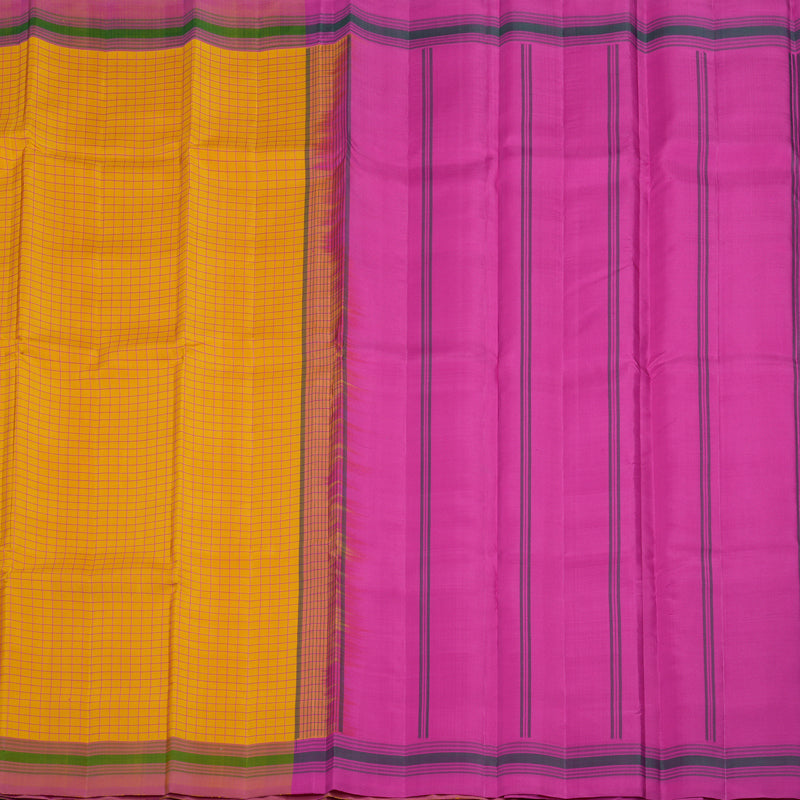 Hayagrivas Handloom Turmeric Yellow Kanjivaram Silk Saree with Pink Border KSBE135C8-2