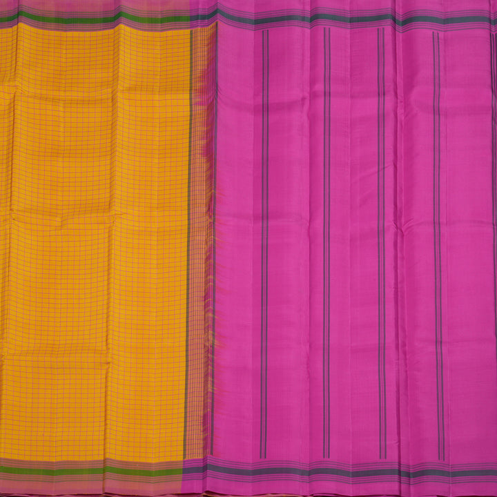 Hayagrivas Handloom Turmeric Yellow Kanjivaram Silk Saree with Pink Border KSBE135C8-2