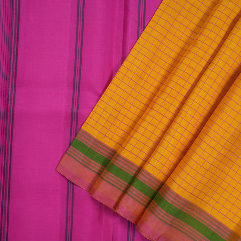 Hayagrivas Handloom Turmeric Yellow Kanjivaram Silk Saree with Pink Border KSBE135C8-2