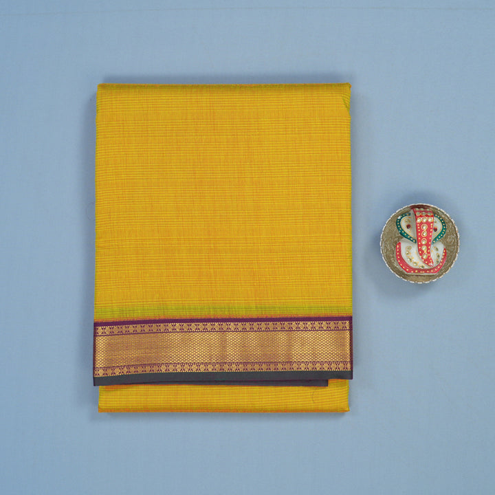 Hayagrivas Golden Yellow Ten Yards Semi Silk Saree KSBE136C5-4