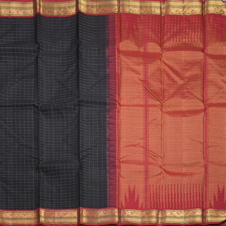 Hayagrivas Handloom Kanchana Brown Kanjivaram Silk Saree with Red Border KSBE138C4-1