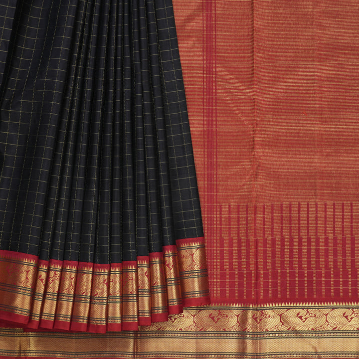 Hayagrivas Handloom Kanchana Brown Kanjivaram Silk Saree with Red Border KSBE138C4-1