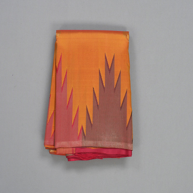Hayagrivas Handloom Sunset Orange Kanjivaram Silk Saree with Temple Border KSBE138C8-1