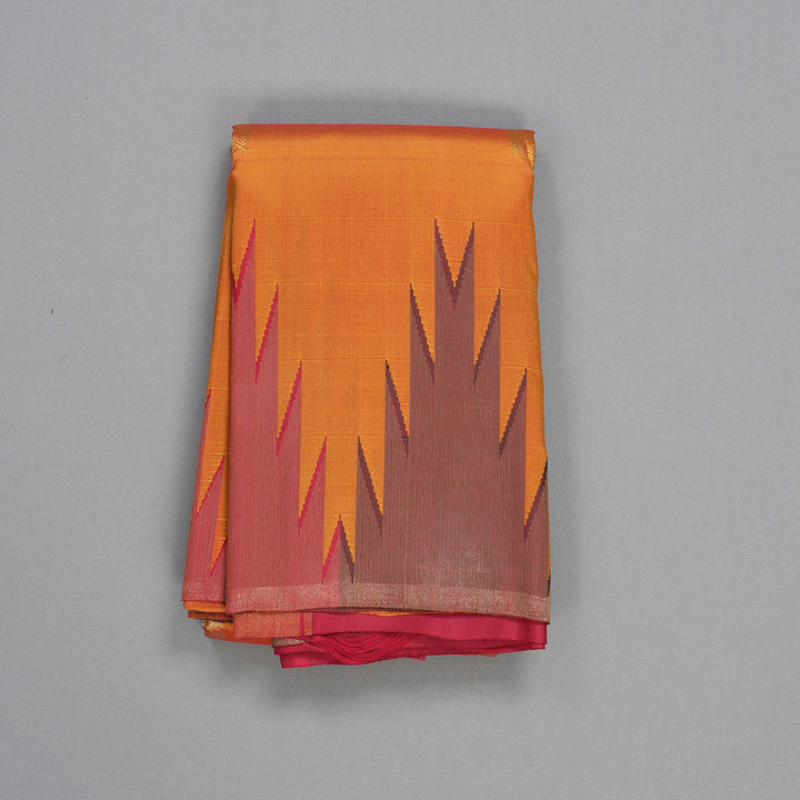 Hayagrivas Handloom Sunset Orange Kanjivaram Silk Saree with Temple Border KSBE138C8-1