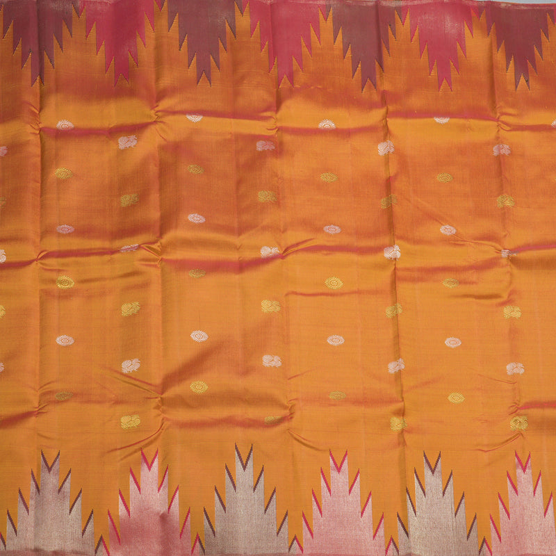 Hayagrivas Handloom Sunset Orange Kanjivaram Silk Saree with Temple Border KSBE138C8-1