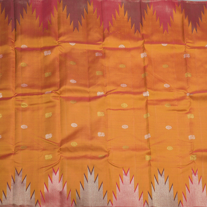 Hayagrivas Handloom Sunset Orange Kanjivaram Silk Saree with Temple Border KSBE138C8-1