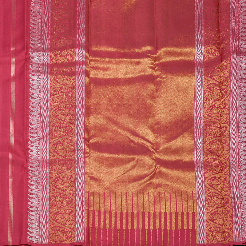 Hayagrivas Handloom Sunset Orange Kanjivaram Silk Saree with Temple Border KSBE138C8-1