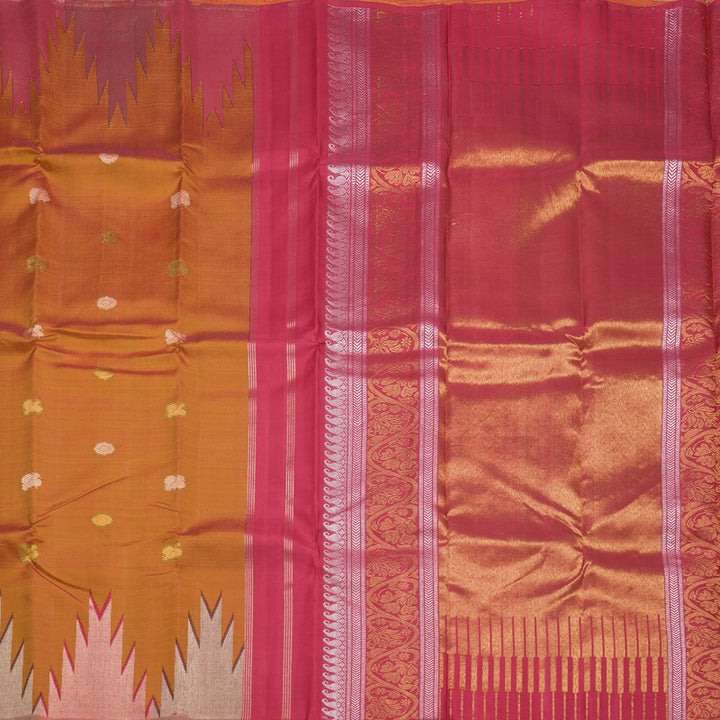 Hayagrivas Handloom Sunset Orange Kanjivaram Silk Saree with Temple Border KSBE138C8-1
