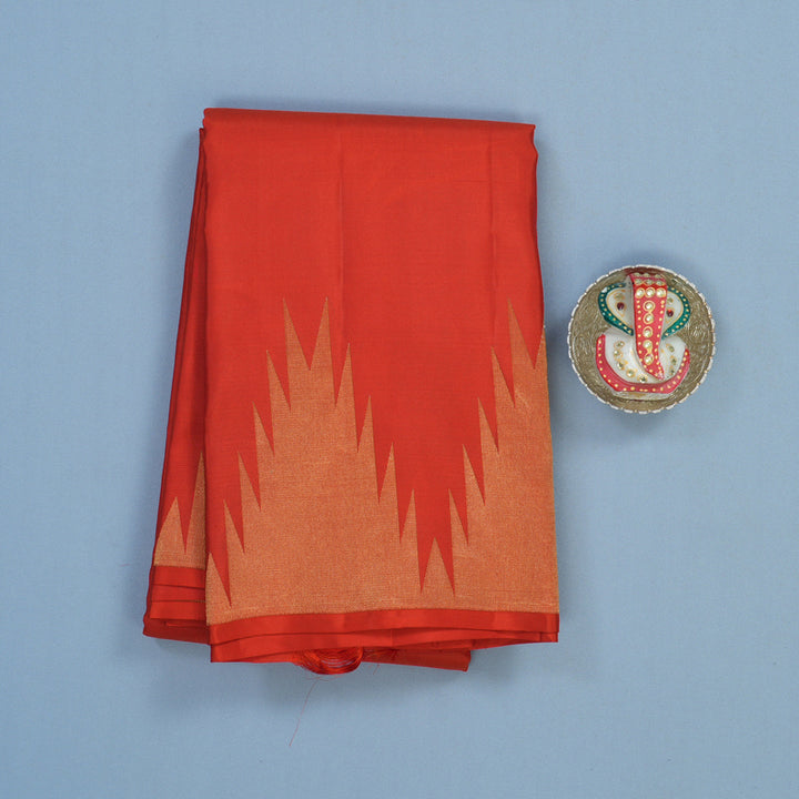 Hayagrivas Handloom Red Kanjivaram Silk Saree with Temple Border KSBE13I6-6