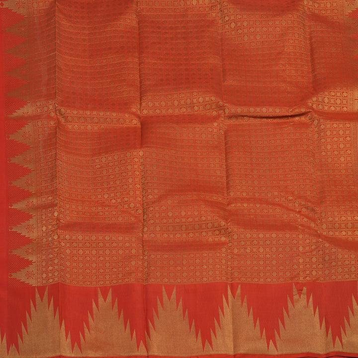 Hayagrivas Handloom Red Kanjivaram Silk Saree with Temple Border KSBE13I6-6