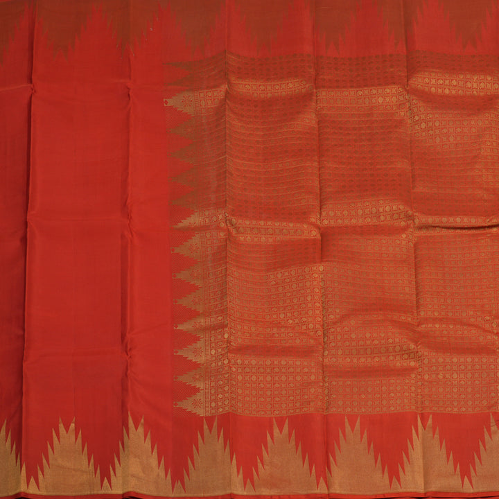 Hayagrivas Handloom Red Kanjivaram Silk Saree with Temple Border KSBE13I6-6