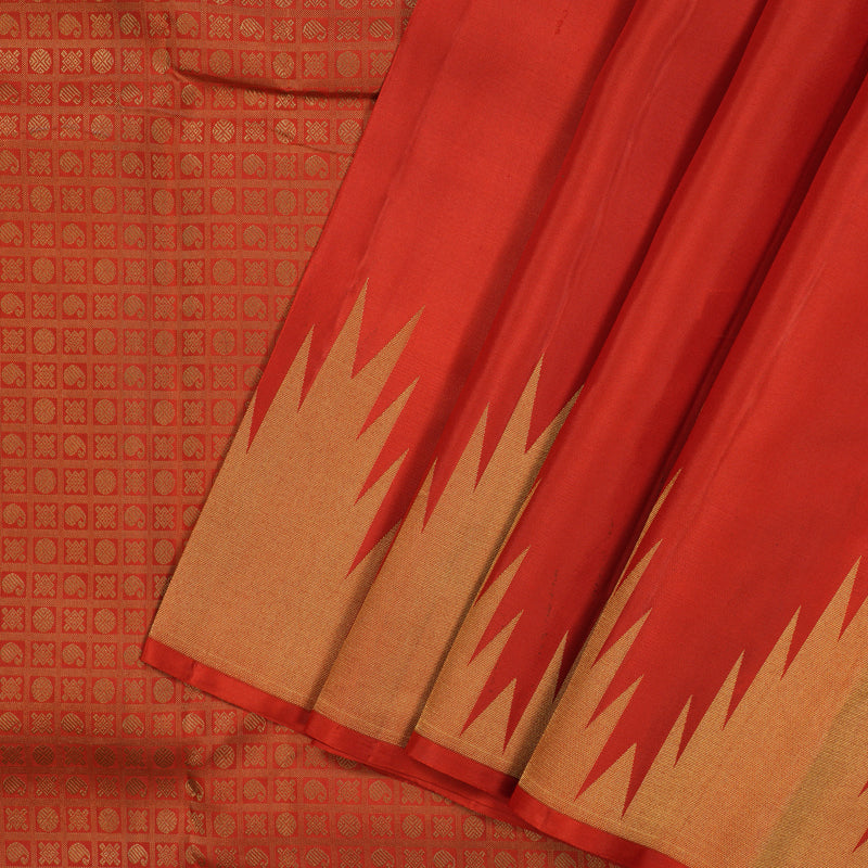Hayagrivas Handloom Red Kanjivaram Silk Saree with Temple Border KSBE13I6-6