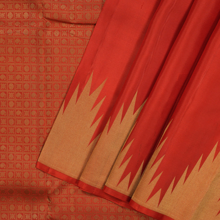Hayagrivas Handloom Red Kanjivaram Silk Saree with Temple Border KSBE13I6-6