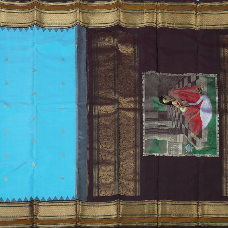 Hayagrivas Handloom Sky Blue Kanjivaram Silk Saree with Kanchana Brown Border KSBE140C4-1