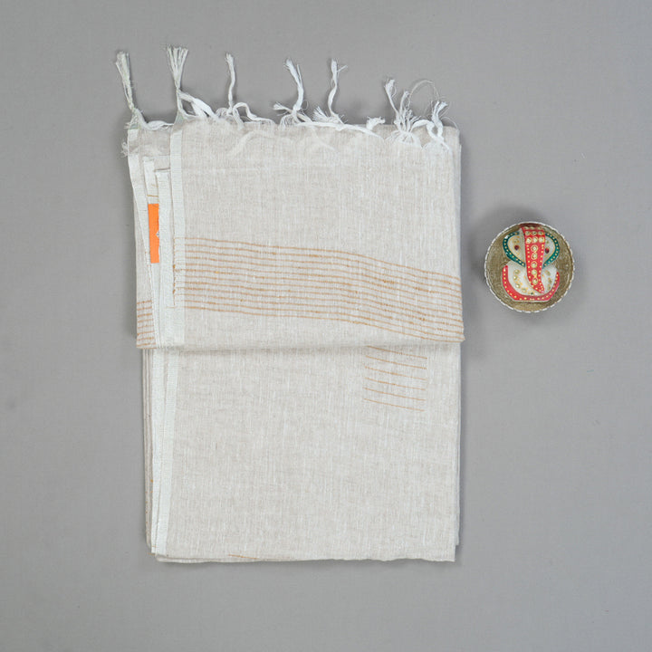 Hayagrivas Light Grey Handloom Linen Saree KSBE147C10-5