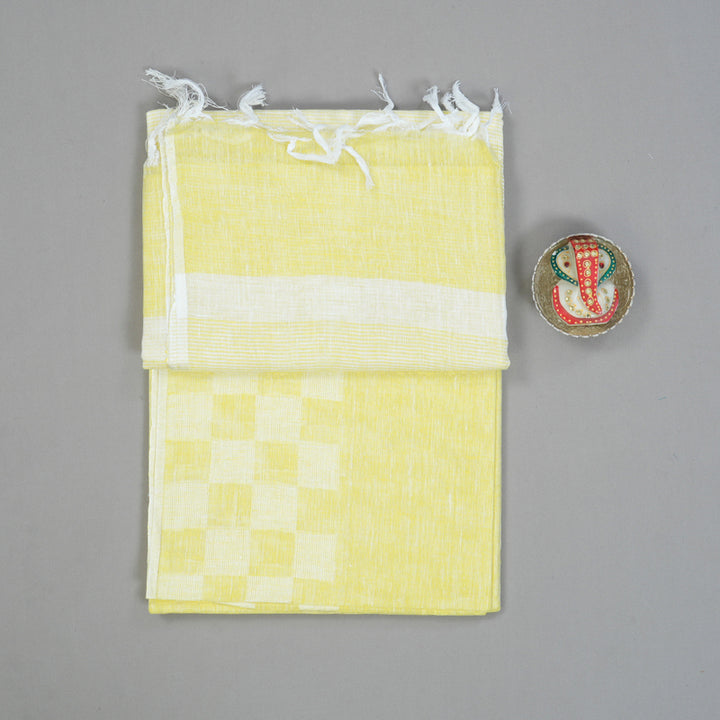 Hayagrivas Lemon Yellow Handloom Linen Saree KSBE147C11-3